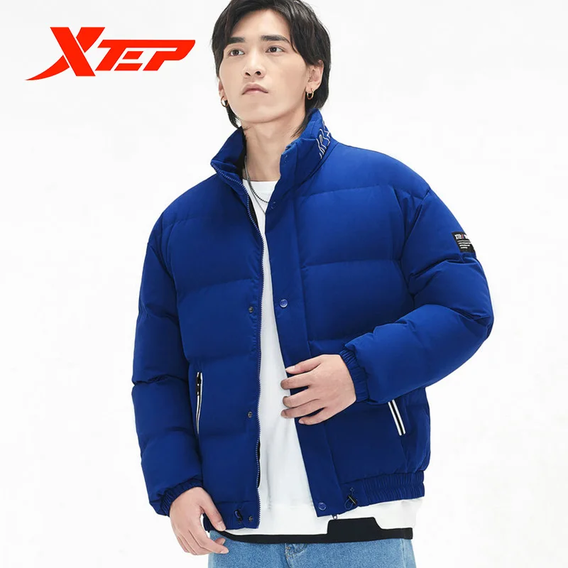 Xtep Men's Fashion Down Jacket Winter New Stand Collar Solid Color Warm Overcoat Male Casual Thick Parkas Coats 881429199222 | Спорт и