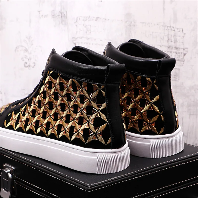 Online Sneakers Mewah Designe Perak Emas Baru Sepatu Kasual Kulit Atasan Tinggi Punk Pria Sepatu Bot Pergelangan Kaki Hip Hop Zapatillas Hombre