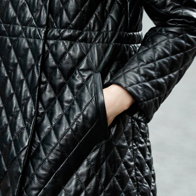 Женская куртка из натуральной кожи Boollili зимняя овечьей с капюшоном и лисьим