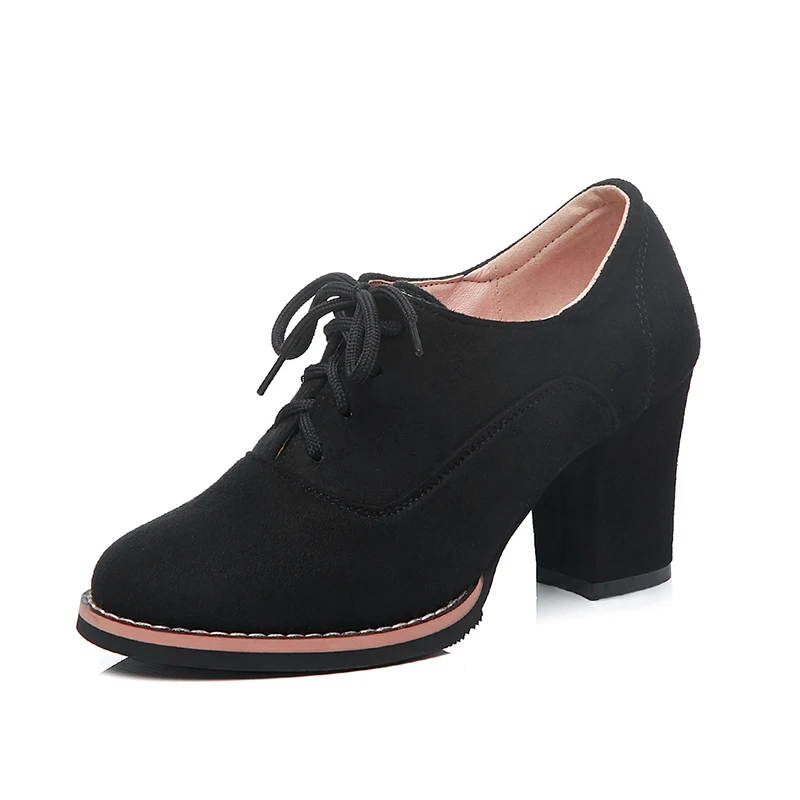 MCCKLE Autumn Shoes Women Pumps Suede Nubuck Lace Up Chunky Heels Ladies Fashion Platform Female Shoes Casual New Footwear - Цвет: Black