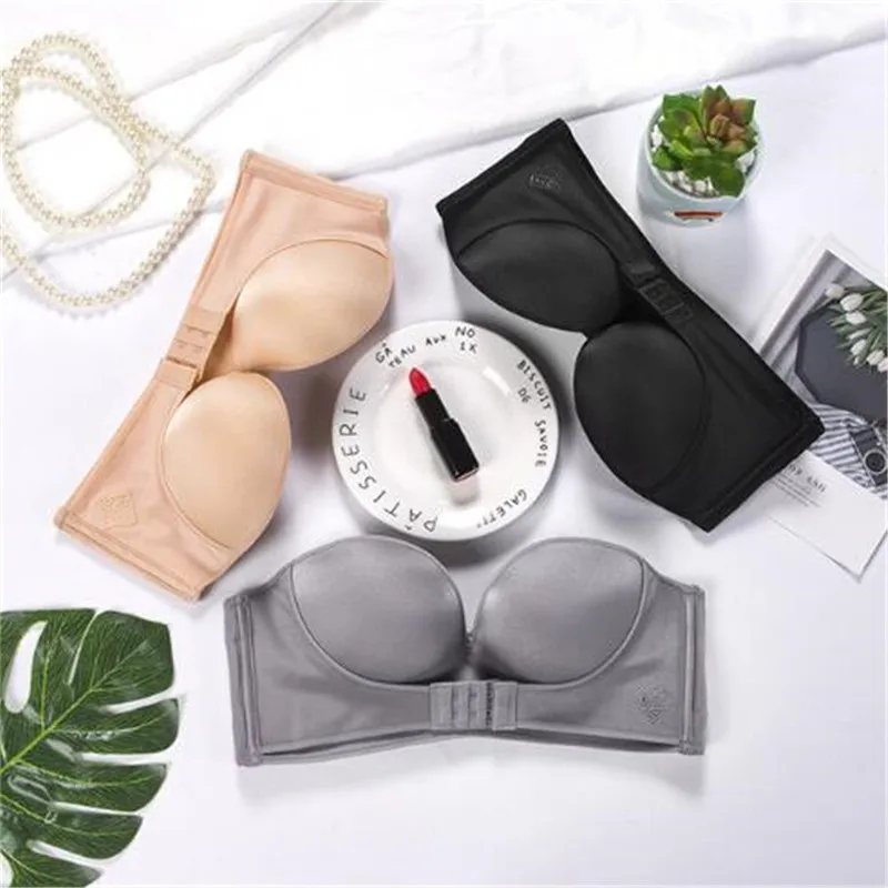 

4pcs/lot Women Sexy Push Up Bra Front Closure Strapless Bralette Seamless Lingerie Invisible Bras Underwear 1/2 Cup Brassiere