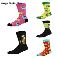 men funny socks happy harajuku sport long socks mens hip hop animal sock corn cat monkey fashion crew combed cotton sox