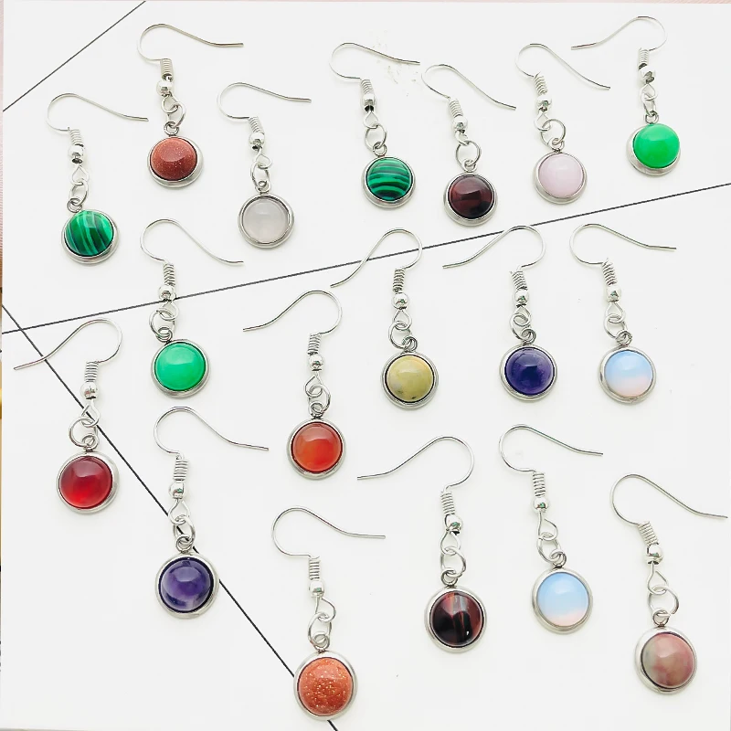 

Earrings Trendy 2021 Natural Stone Round Pendant Earrings for Women Korean Fashion Cute Girl Stainless Steel Jewelry Party Gifts