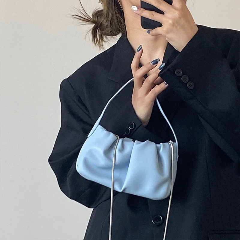 

Женская плиссированная сумка-мессенджер через плечо из искусственной кожи, модная сумка через плечо в форме облака, популярная простая Жен...