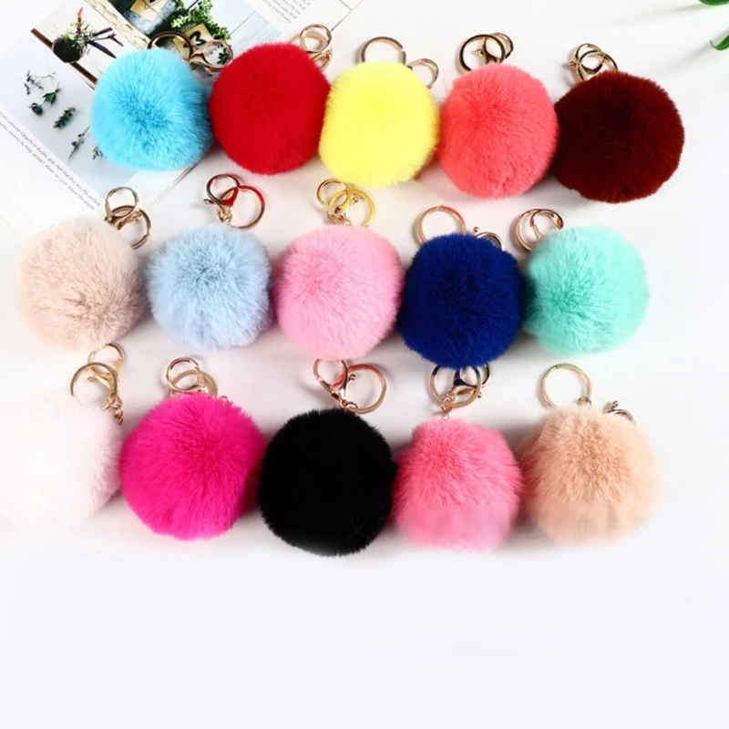 

22 Pieces Pom Poms Keychains Fluffy Pompoms Keychain Faux Rabbit Fur Pompoms Keyring for Car Bag Phone Key Cute Charm