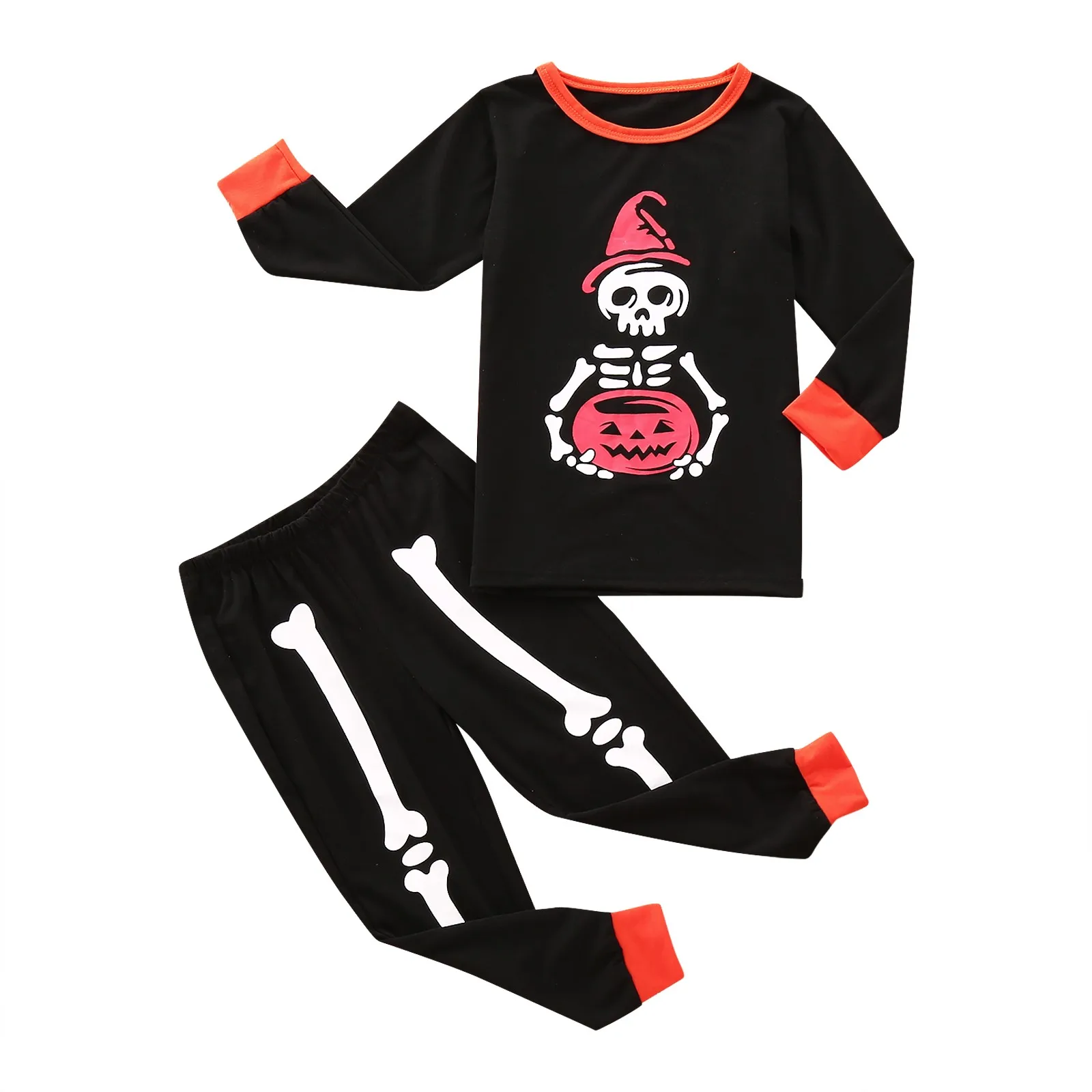 

Детские костюмы на Хэллоуин со скелетом-тыквой топ с принтом штаны Пижама комплект для сна зимняя детская одежда костюм из двух предметов ...