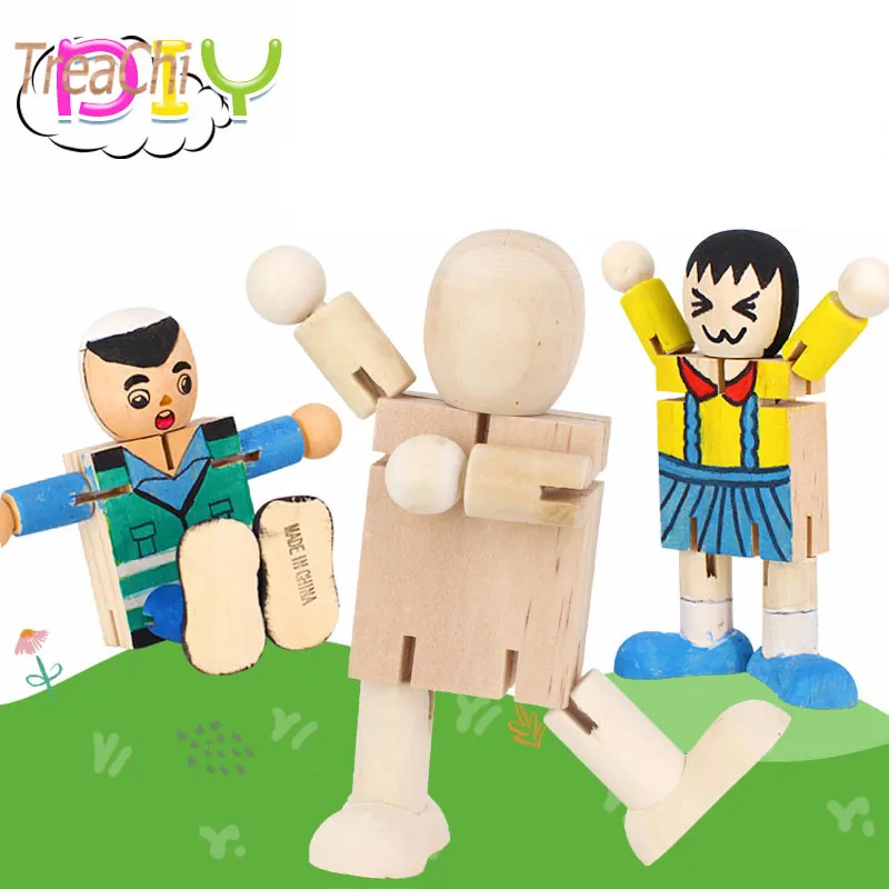 DIY живопись граффити деревянная фигурка вращение регулирование деревянный Робот