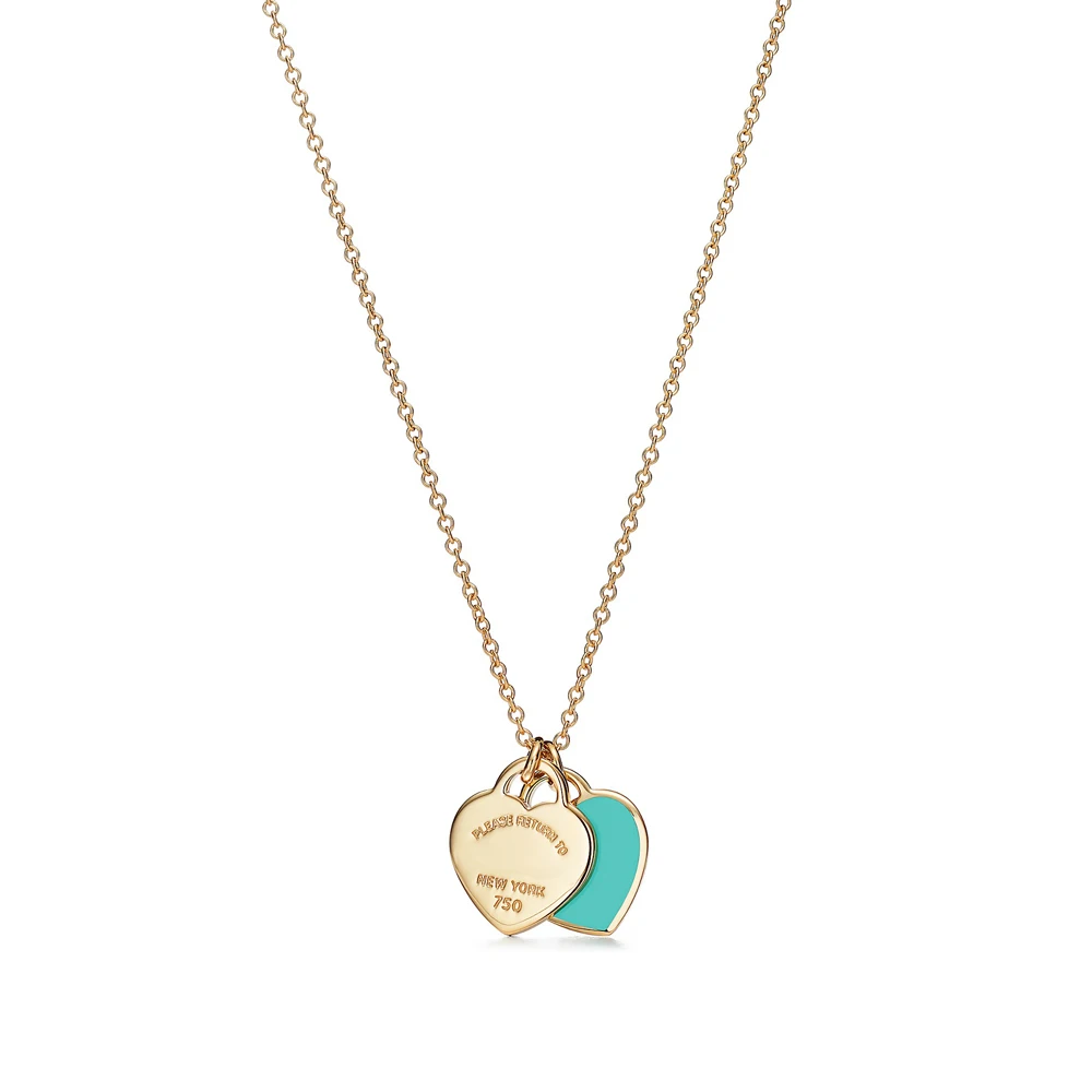 

High quality S925 sterling silver classic heart-shaped jewelry gift tag with blue enamelled women's sweet romantic necklace