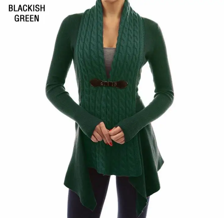 Женский вязаный кардиган с длинным рукавом поясом Осень-зима 2019 |