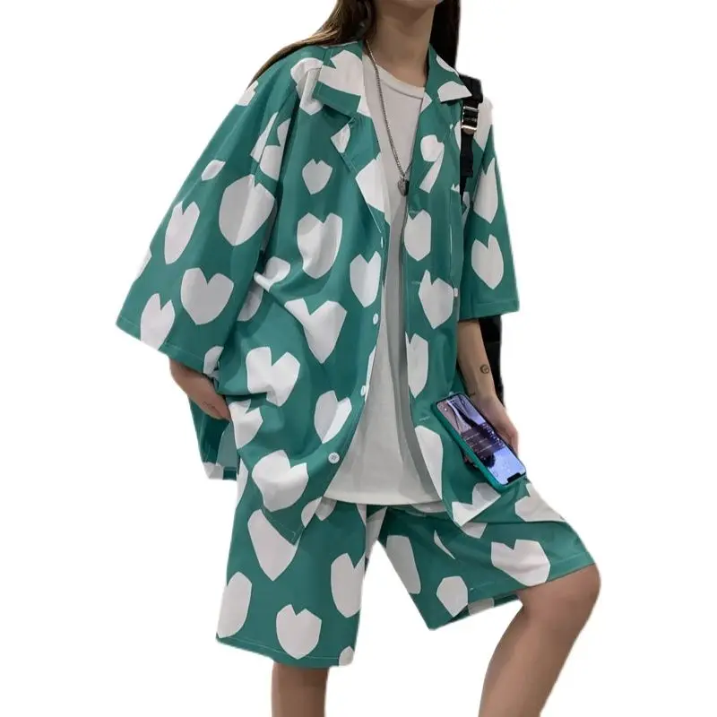 

Suit for Men Summer Youth Loose 5-point Sleeve Jacket Shorts Sets Male Clothes Tide Fashion Short Sleeve Suit Two Piece Outfits