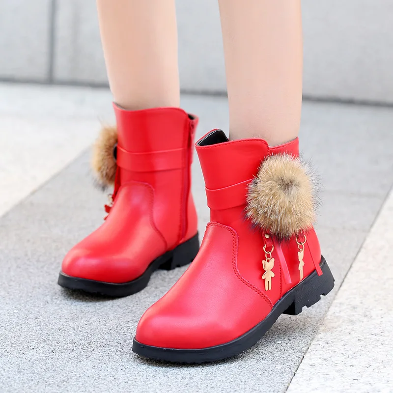 DOGEEK Girl's Boots in Autumn Winter New Han Edition Princess Girl Add Wool Cotton Children Shoes Fashion PU Leather |