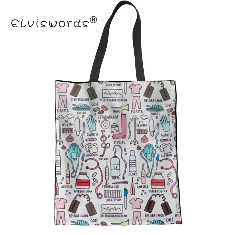 ELVISWORDS парусиновая сумка для покупок медсестры повседневная многоразовая через