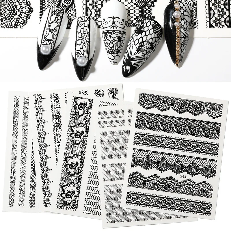 

1 PCS Nail Stickers Popular Black and White Roses Letter Nail Stickers 3D Waterproof Nail Sticker for Pregnant Women