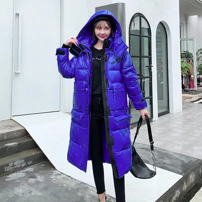 

cotton-padded long women's above-knee Bright-faced casual slim women's cotton-padded Korean winter coat