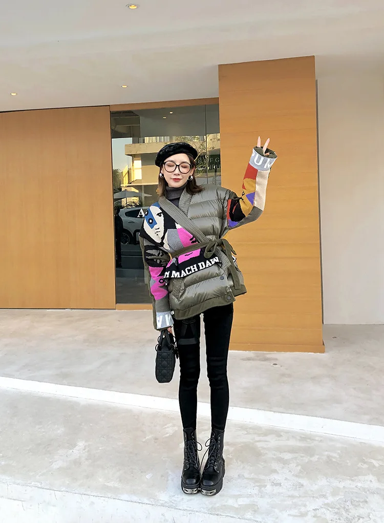 Европейские товары 2019 зима новый вязаный узор с v-образным вырезом галстук хлопок