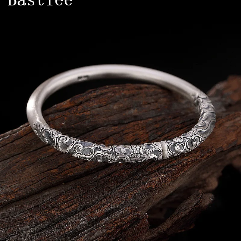 

Bastiee 999 sterling silver bangles for women vintage cuff bracelet monkey king Golden cudgel hmong handmade jewelry