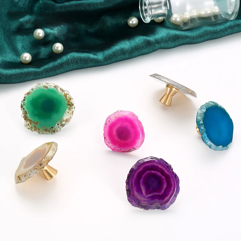 Цветная ручка из натурального агата грубая для резки камня выдвижных ящиков