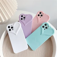 3d candy color cute love heart phone case for iphone 11 12 mini pro max x xr xs max 7 8 plus plain soft shockproof back cover