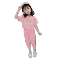 1 7 year girl summer sports two piece rainbow printed short sleeved t shirt sweatshirt nine point pants quality child clothing