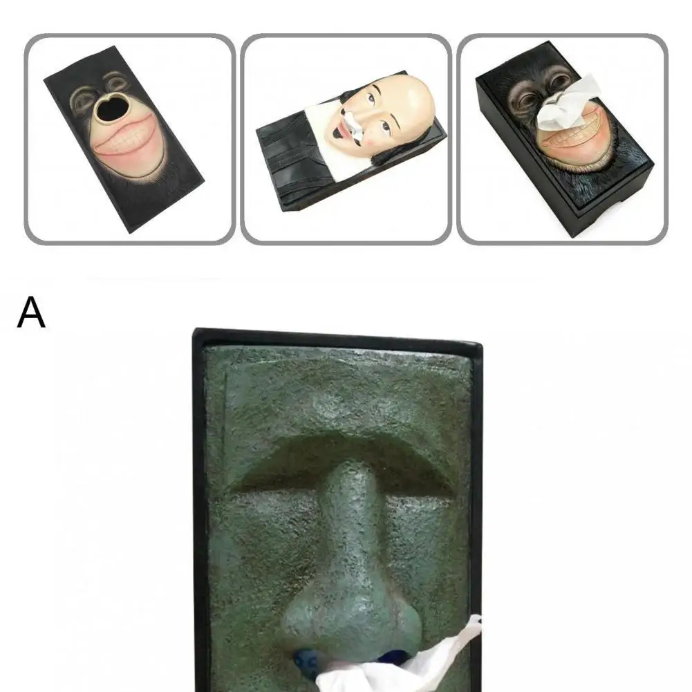 

Resin Useful Vintage Shakespeare Pattern Tissue Box Moai Pattern Design Tissue Container Adorable for Bathroom