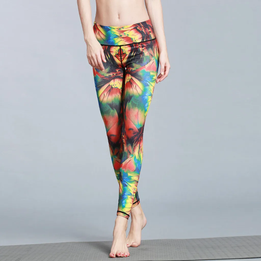 Женские леггинсы для фитнеса и бега спортивные Стрейчевые штаны с высокой талией