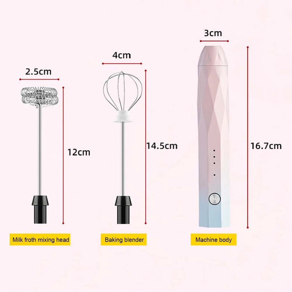 

3 Speeds Electric Whisk Coffee Milk Drink Frother Foamer Mixer USB Rechargeable Handheld Food Blender Kitchen Tools Bake Mixer