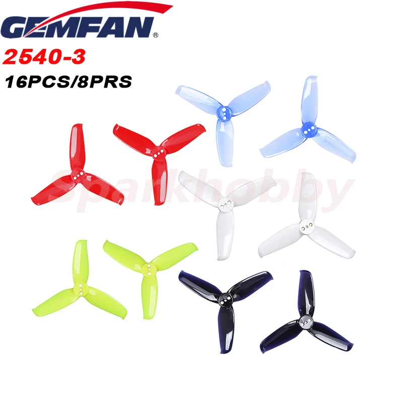 

16PCS/8Pairs GEMFAN Flash 2540 2.5x4 2.5 Inch CW CCW 3-Blade Propeller 1.5mm Mounting Hole For 1105 1106 Motor Racing Quadcopter