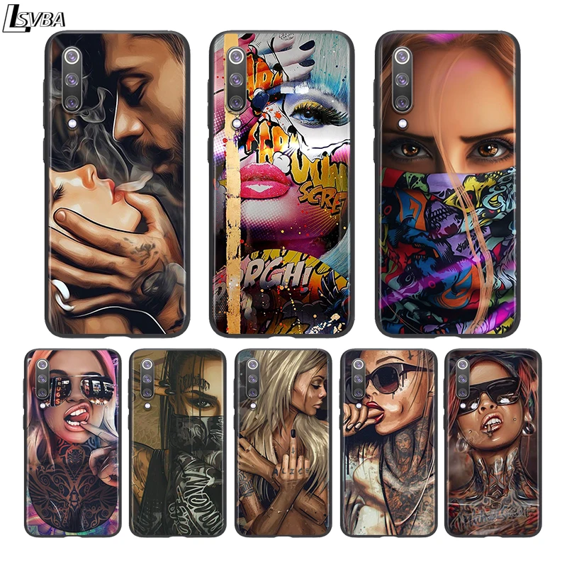 

Silicone Black Cover Sexy Sleeve Tattoo Girl For Xiaomi Mi 11 10I 10T 10 9T 9SE 9 8 Note 10 Lite Pro 5G Ultra Phone Case