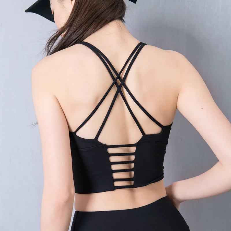 American back sports underwear woman cross shoulder belt anti-shock gather vest to do running lady chest fitness | Женская одежда