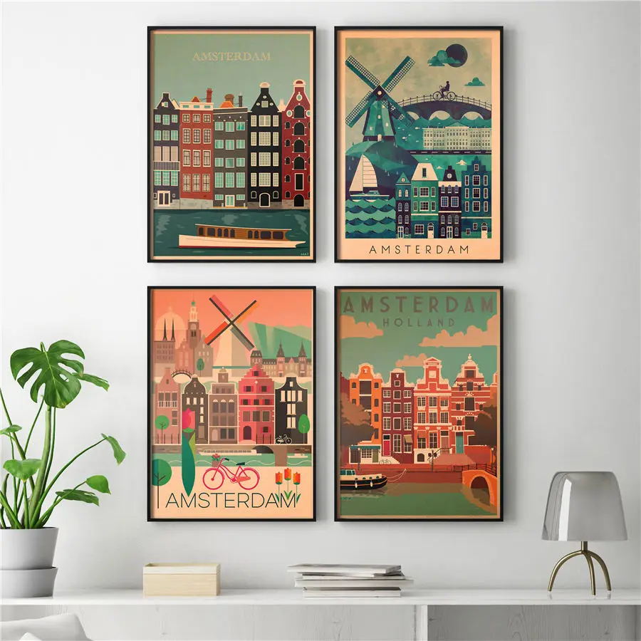 Нидерландский плакат ветряная мельница архитектурная картина крафт-бумага