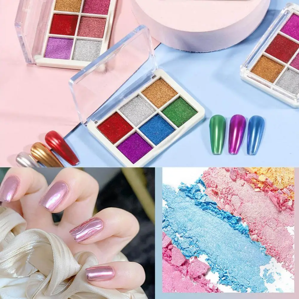 

Aurora Effect Nail Solid Powder DIY Colorful Six Color Solid Magic Mirror Glitter Powder for Manicure