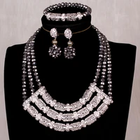 dudo arabic jewelry dubai jewerly set 3 layers silver crystal and plated nigerian wedding party necklace jewellery set 2020 new