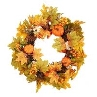 artificial fall wreath autumn wreath with maple leaves pumpkin pine cone and berries for front door thanksgiving decor