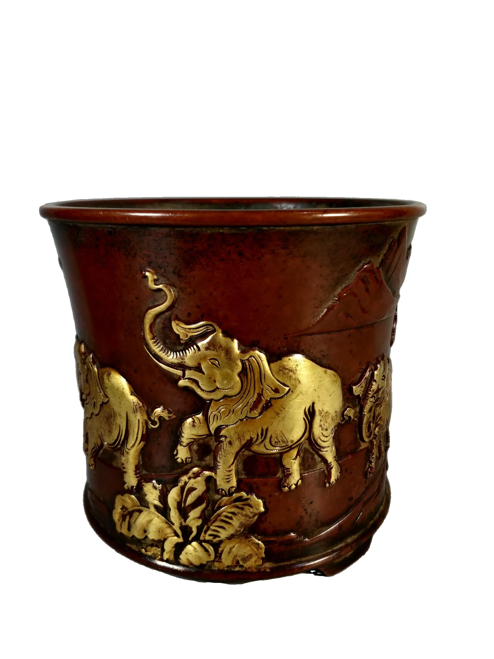 

Позолоченный держатель для ручек Laojunlu из фиолетовой меди с тремя благоприятными предметами, Античная бронзовая коллекция шедевров-солдат