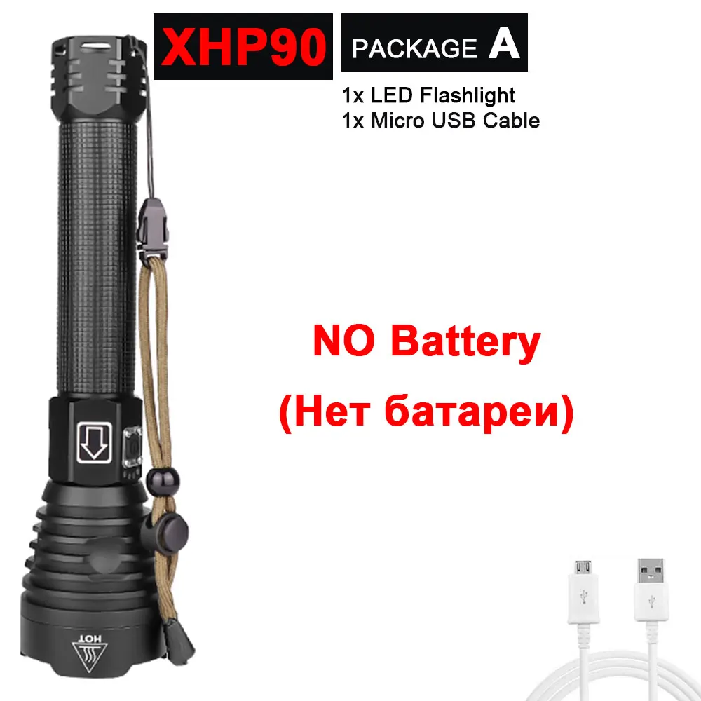Package A-XHP90 Супер яркий XHP90/70,2 светодиодный фонарик, супер мощный фонарь, USB лампа с зумом, фонарь с зумом, работающий от аккумулятора 18650 26650 - Испускаемый цвет: Package A-XHP90