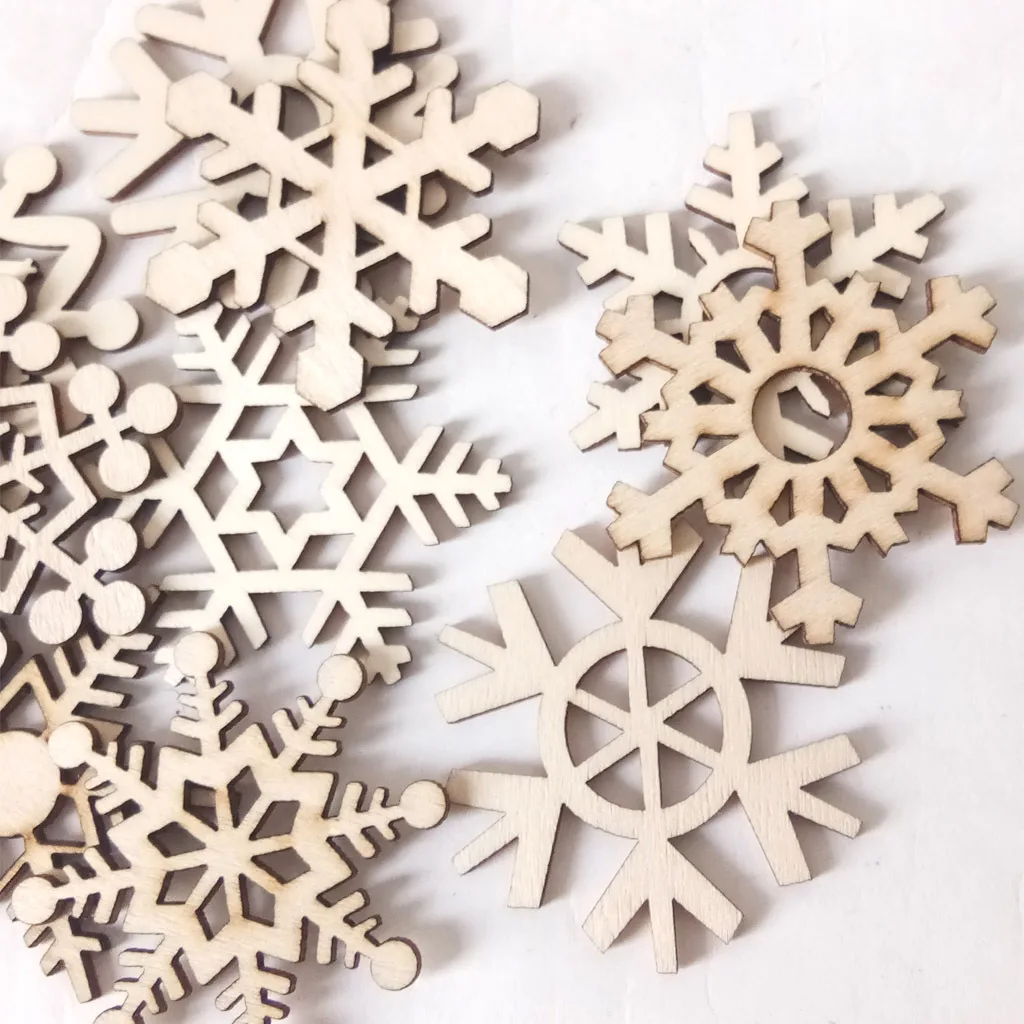 

10Pcs/Lot Christmas Wood Snowflake Rustic Christmas Decorations for Xmas Tree Hanging Ornament Party Festival Supplies