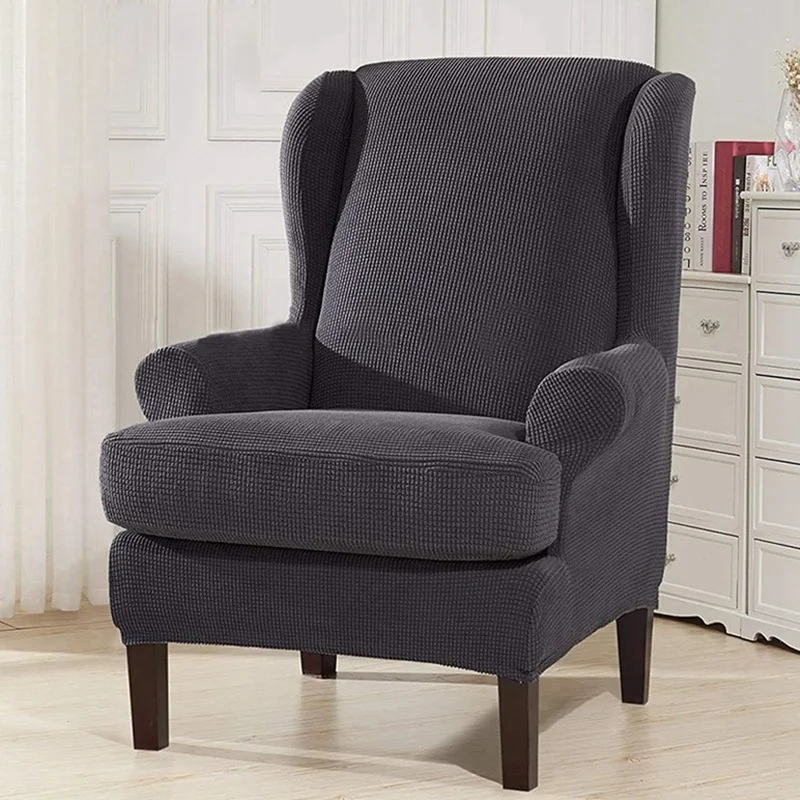 

Stretch Wing Back Sofa Cover Removable Sloping Armchair Covers Solid Color Slipcover Washable Seat Case Soft Sofa Protector