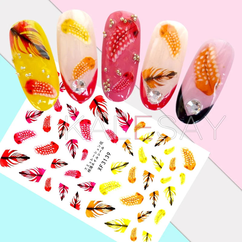 Роскошные 3D наклейки для ногтей в виде перьев украшения дизайнерские маникюрные