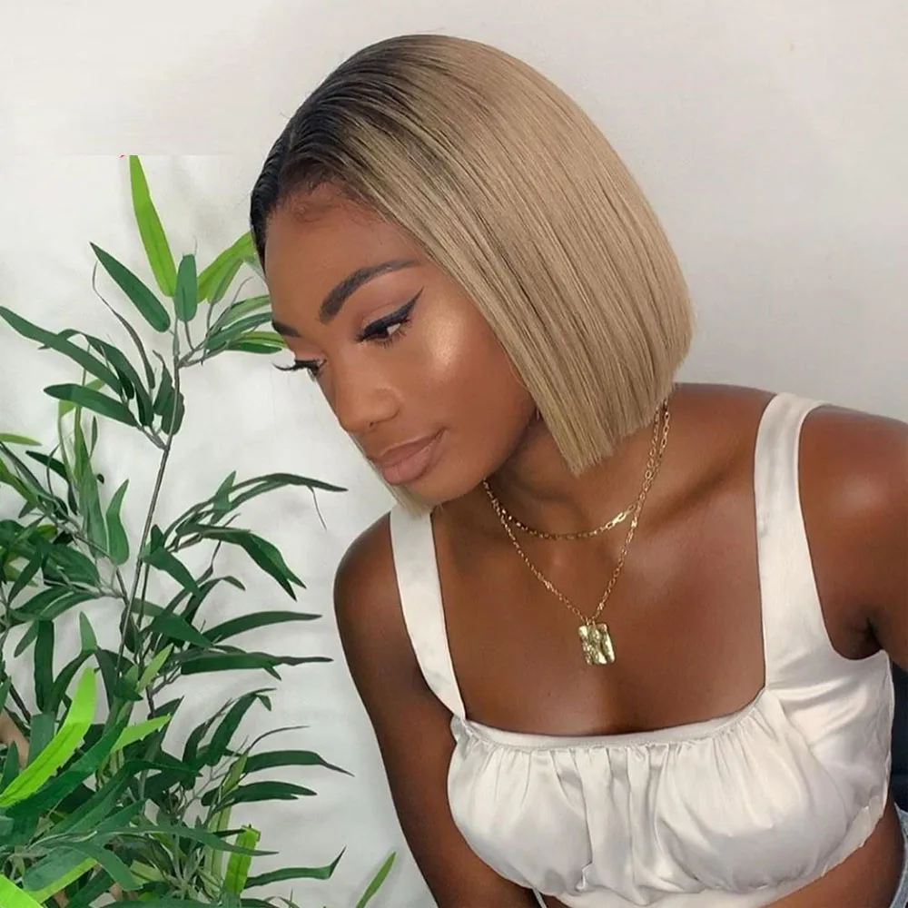 Парик из человеческих волос с Омбре короткий парик коричневым медом светлые