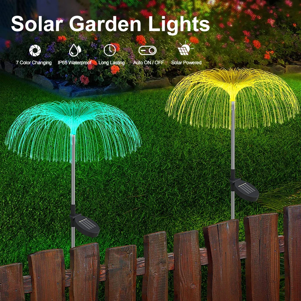 

7-Color Changing LED Solar Garden Light Waterproof Jellyfish Lights Stake Flower Lights for Pathway Yard Lawn Decoration