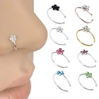 Женское Ювелирное Украшение для пирсинга носа с искусственными кристаллами, цветочный принт, кольцо для носа, крошечный цветочный спиральный для хряща кольцо на Козелок
