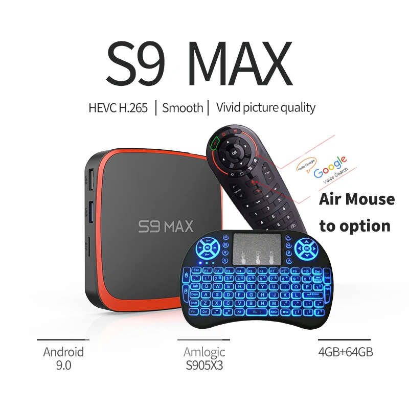 ТВ-приставка S9 MAX Amlogic S905X3 Android 9 0 приставка для Smart tv 2 4 ГГц/5 ГГц Wi-Fi 4K медиаплеер ГБ