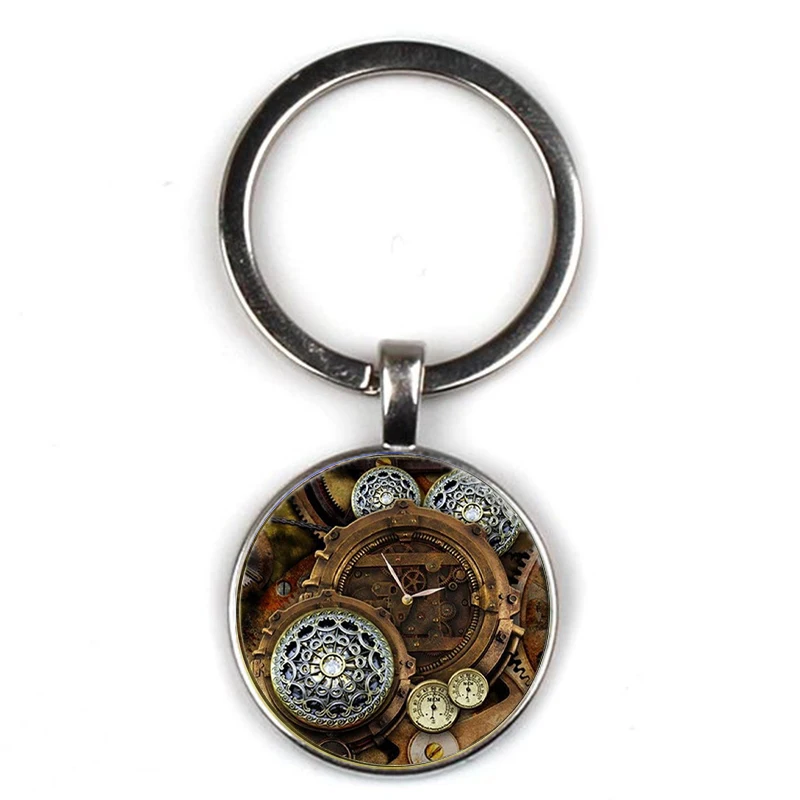 Retro mechanical clock pattern logo keychain personality picture animal gear keyring car key door accessorie party souvenir gift | Украшения