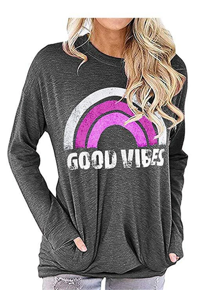 

2020 hot style women's rainbow hoodie is the best-selling alphabet print women's loose round neck and long sleeve