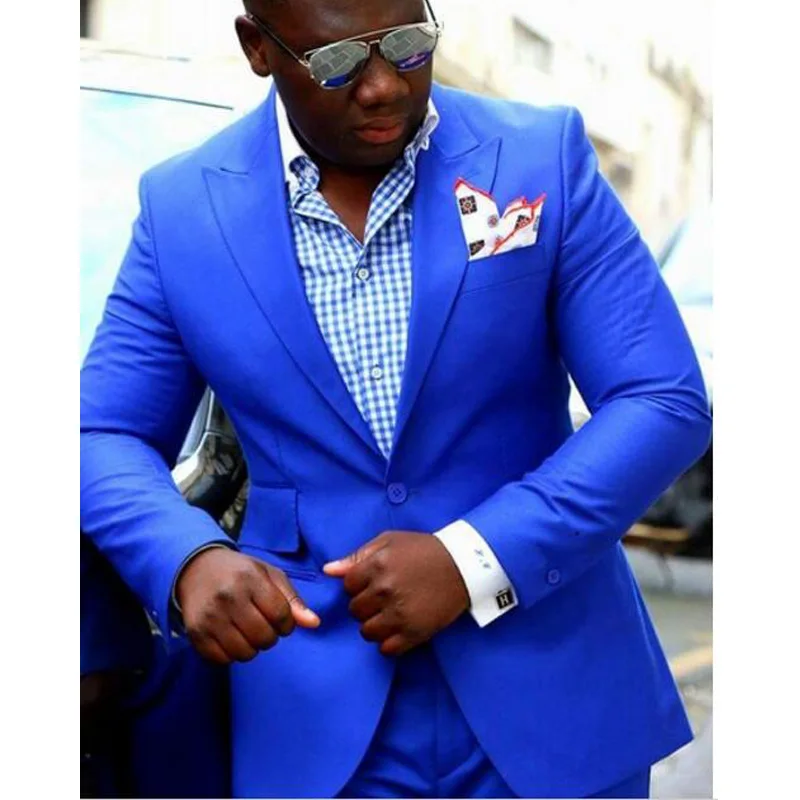 Синие мужские костюмы из двух предметов с острым отворотом на заказ свадебные