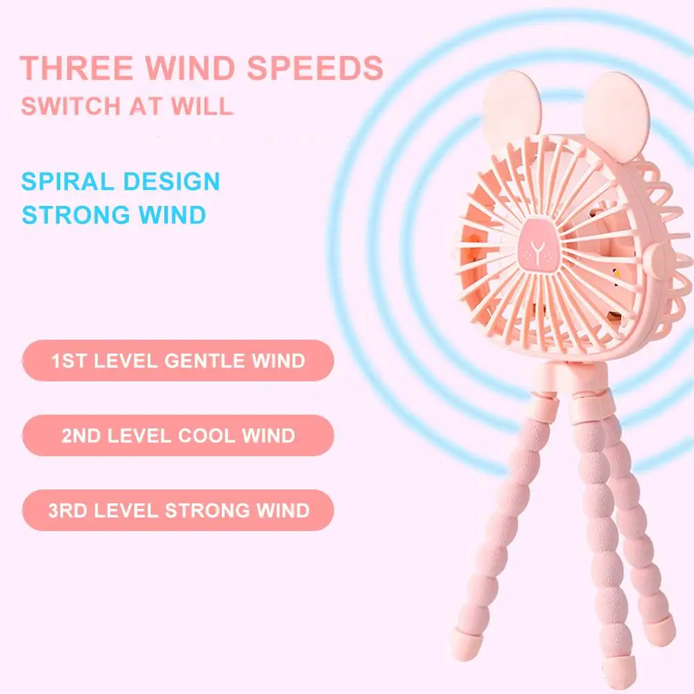 

Mini Handheld Baby Fan Personal Portable with Flexible Tripod Adjustable 3 Speeds Night Light USB or Battery Powered Air Cooler