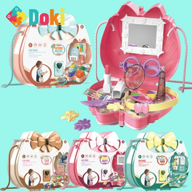 

Doki Baby Girl Beauty Toy Makeup Box Set Doctor Tableware Pretend Play House Toys Suitcase Travel Fashion Creative Toy Set