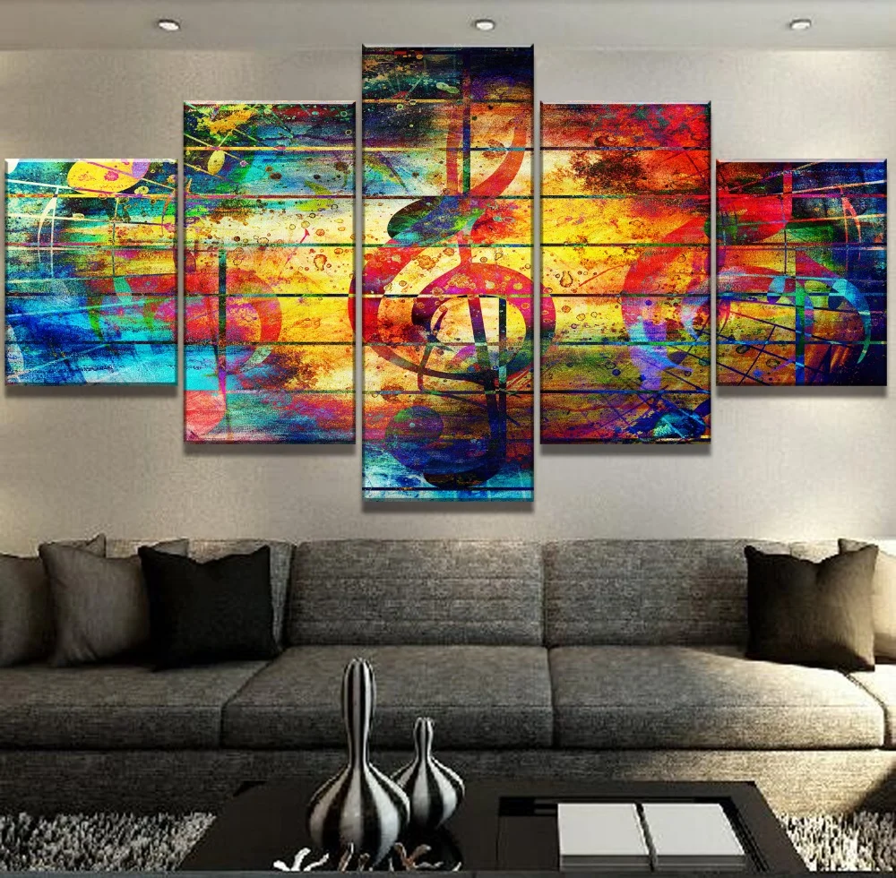 5 шт. холст абстрактная живопись с принтом музыкальных нот Картины на картины