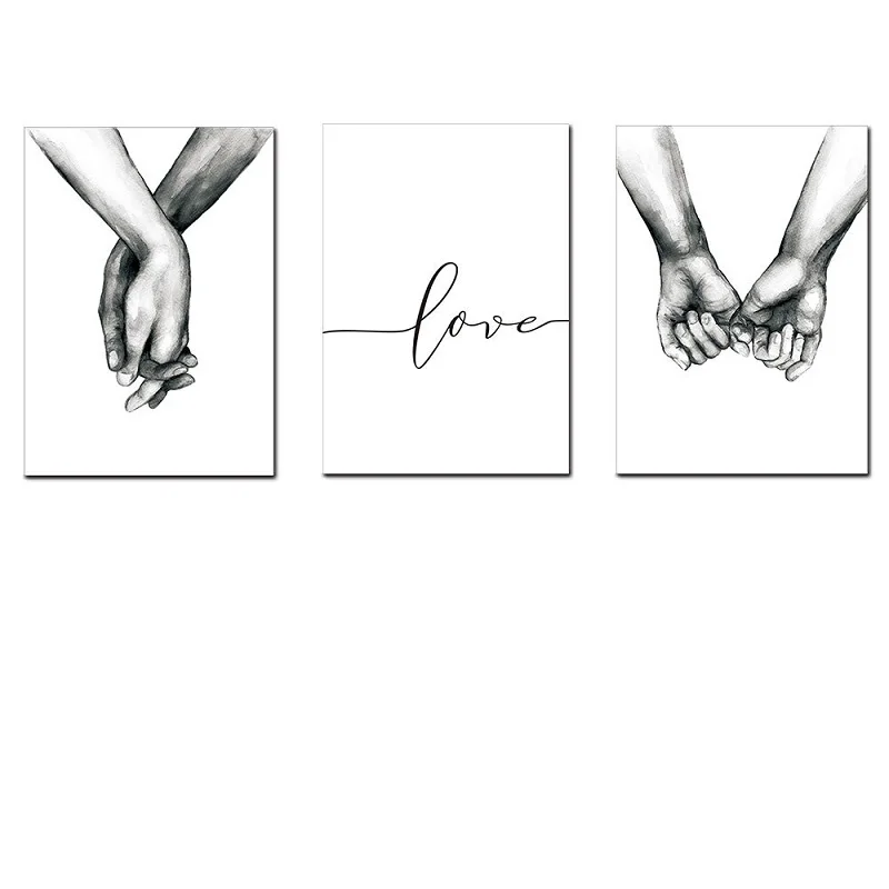 

Hand in hand canvas painting abstract sketch hand letter art hanging painting living room study decoration painting core