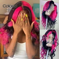 hot pink body wave lace front wig black pink wig human hair transparent lace wigs for women 134 highlight wig human hair